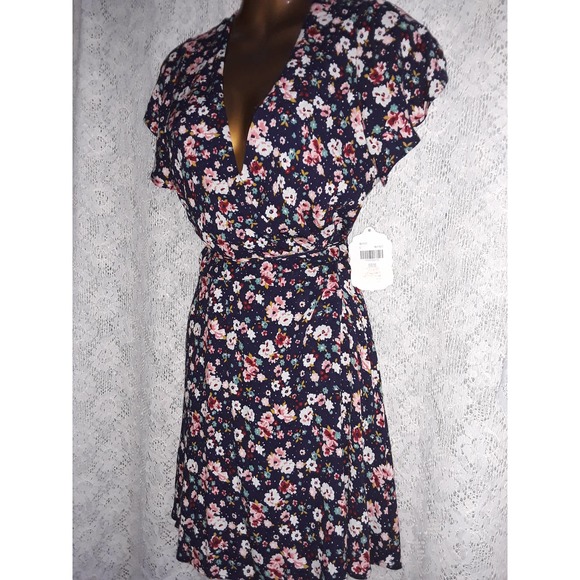 NWT Sz S Altar'd State Navy Blue Multicolor Paisley Print Wrap Dress - Picture 4 of 9